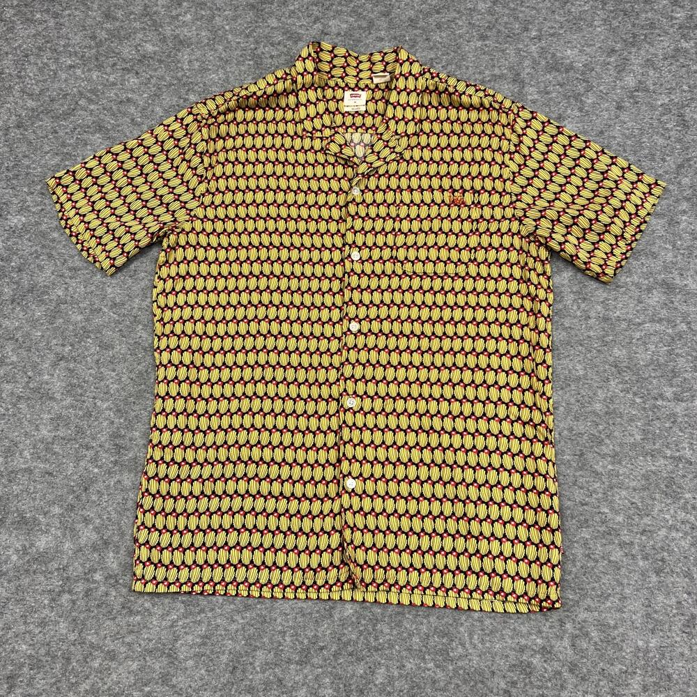 Levis Shirt Mens M Short Sleeve Yellow Floral Button Up Relaxed Lyocel Casual